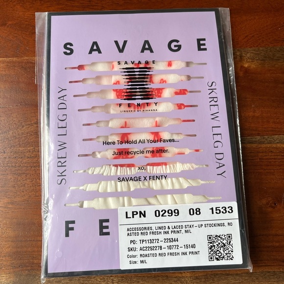 Savage X Fenty Roasted Red Fresh Ink Lined & Laced Stay-Up Stockings - Picture 12 of 13